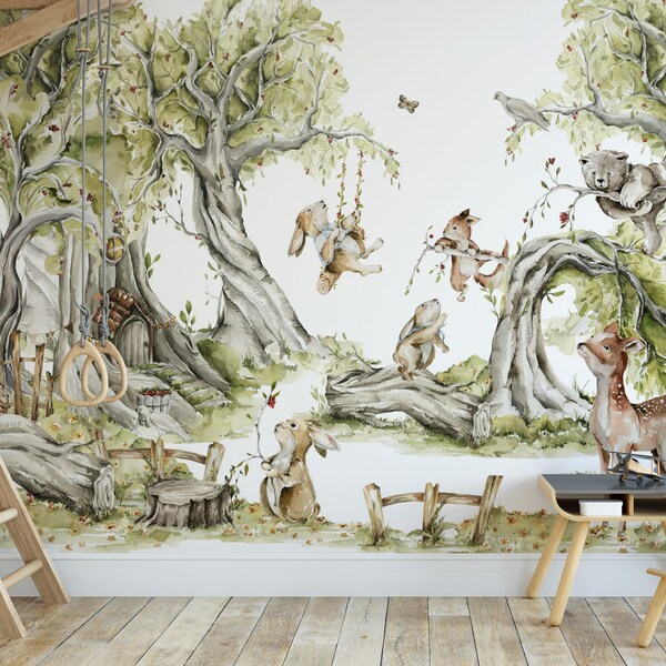 Woodland Nursery Wallpaper - Etsy