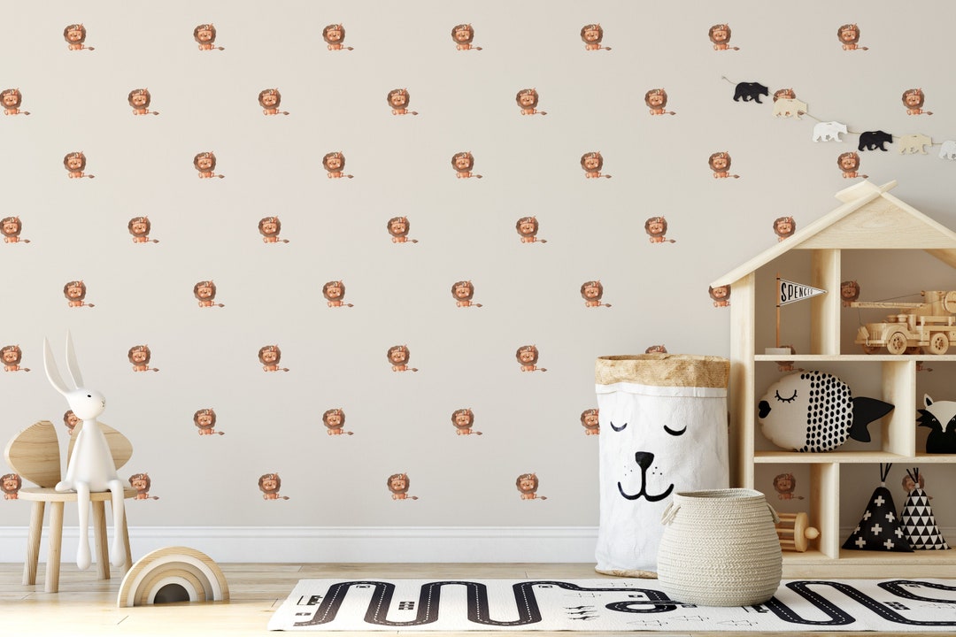 Boho Baby Lion Wall Stickers, Lion Wallpaper, Lion Wall Decal, Nursery