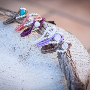 Makramee Ring / Fingerring / Auge mit Halbedelstein