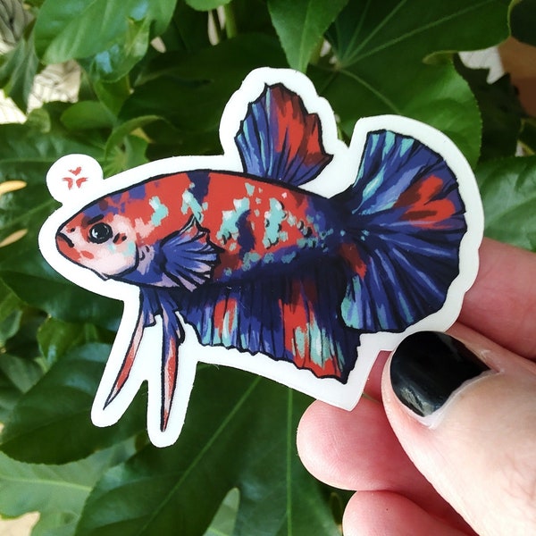 KOI PLAKAT KAMPFFISCH Aufkleber | Betta Splendens Transparenter Sticker | Durchsichtiger Wasserfester Aufkleber