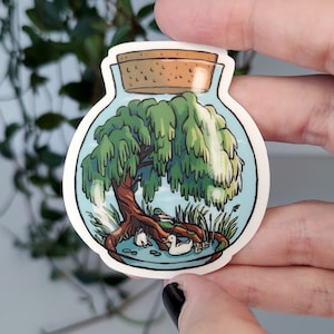 ENTEN AM TEICH Terrarium Sticker | Weidenbaum am See Natur Schneekugel | Matter wasserfester Wildtier Aufkleber