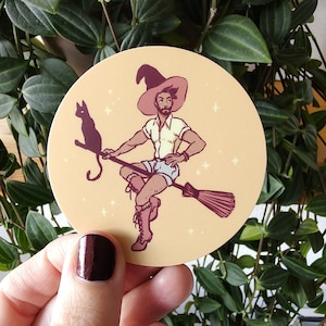 MÄNNLICHE HEXE Pin-Up Sticker | Niedlicher Pastell Halloween Aufkleber | Matter Wasserfester Laptop Sticker