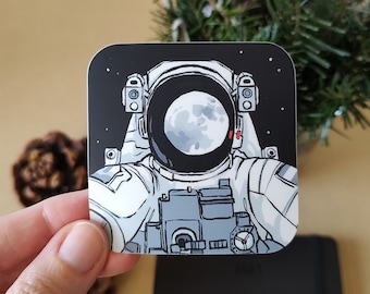 ASTRONAUT IN SPACE Sticker | Unsettling Science Fiction Art | Moon Decal for Waterbottle or Laptop