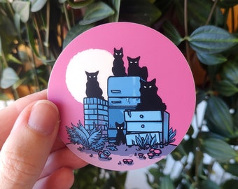 BLACK CAT COVEN Sticker | Pink Witchy Halloween Art | Waterproof Vinyl Decal