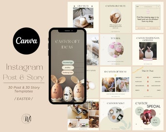 60 Easter Instagram Post & Story Template - Editable Canva Design Download