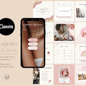 60 Valentine's Day Instagram Post & Story Template I Editable Canva Design Download image 1