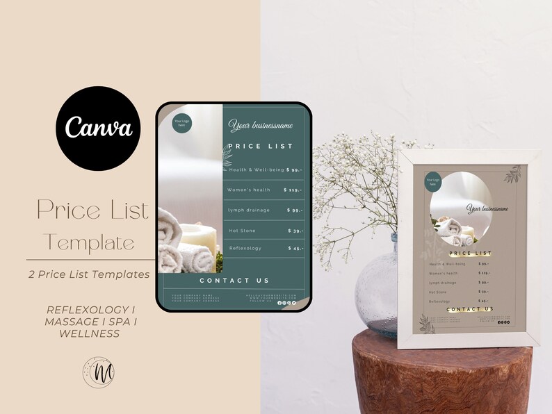 Editable Reflexology Price List Template I Wellness Price List Template