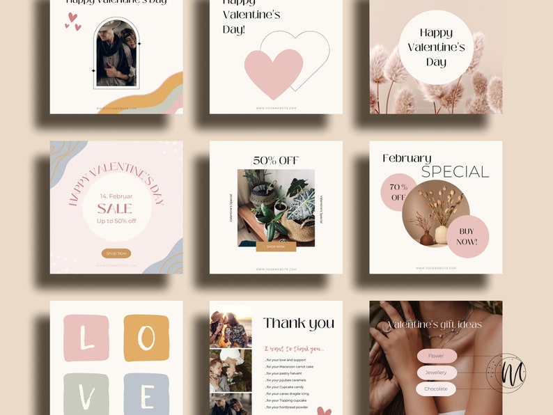 60 Valentine's Day Instagram Post & Story Template I Editable Canva Design Download image 2