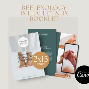 Edytowalny szablon ulotki i broszury refleksologii I Pobierz projekt Canva dla refleksologii, masażu, spa, wellness I 2 szablony DIY