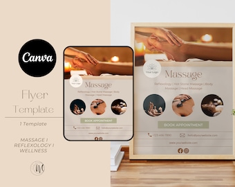 Editable Reflexology Marketing Flyer Template - Massage Canva Design - Flyer Template Wellness