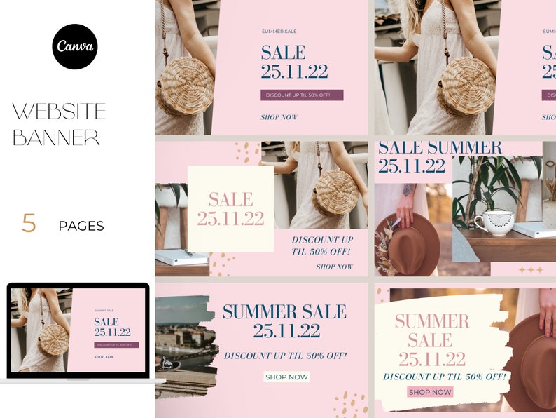 Editable Website Banner For Canva I DIY Website Header I Website Banner Template For Canva, Website Banner Set image 1