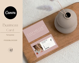 Printable Blogger Business Card Canva Template - Editable Double Sided Business Card With Photo