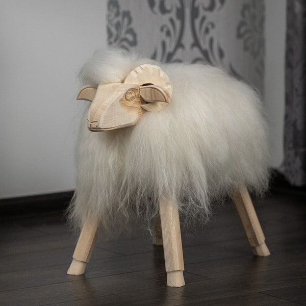 Repose-pieds en peau de mouton naturel XL, décor de chambre original, ottoman en peau de mouton blanc, meubles faits à la main, beaux cadeaux pour elle, confortable