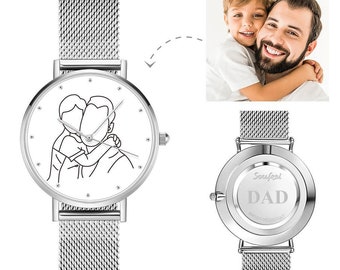 Benutzerdefinierte Fotouhr 36mm Gravur Legierung Armband Geschenk Vatertagsgeschenk für Papa
