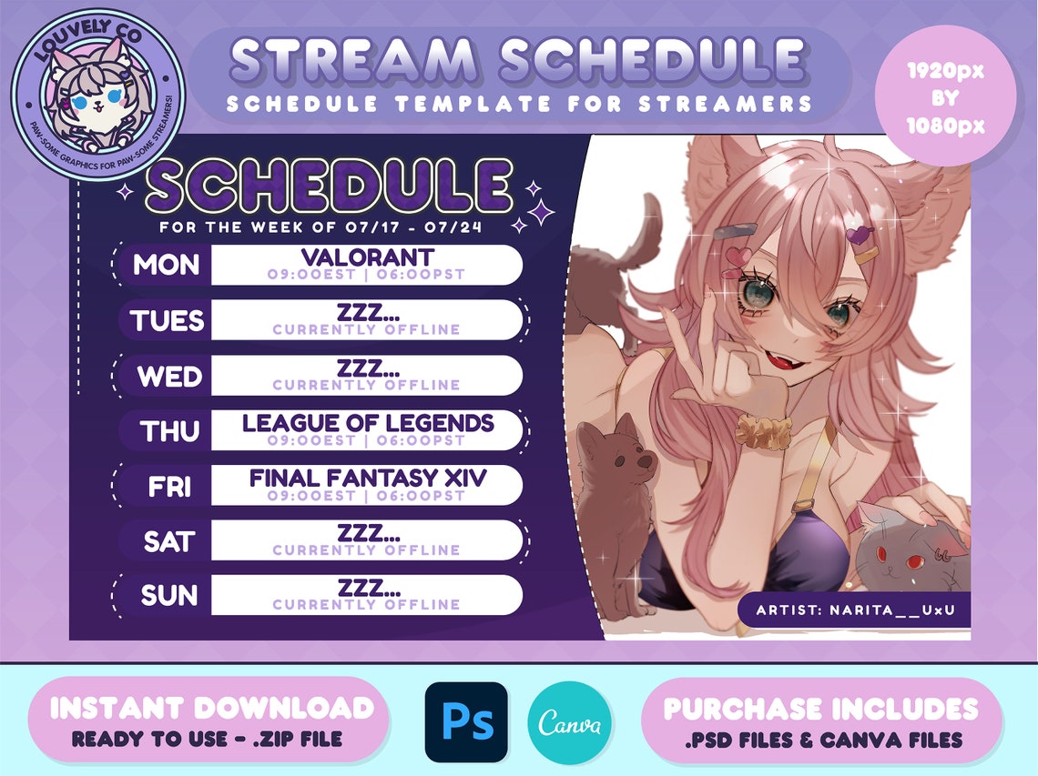 Schedule Template Stream Schedule Vtuber Vtuber Graphics Etsy Canada