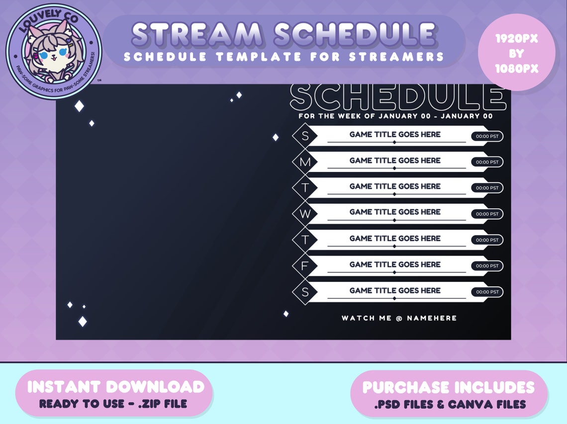 Schedule Template, Stream Schedule, Vtuber, Vtuber Graphics, Weekly Schedule Template, Stream Schedule, Vtuber, Vtuber Graphics, Weekly