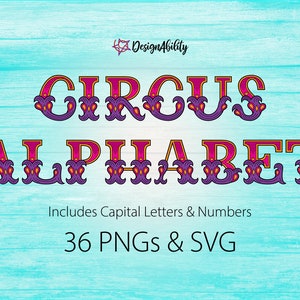 Circus Alphabet Clipart Set (Pink / Purple / Orange) - SVG & 36 PNGs | Clipart Font | Digital Download