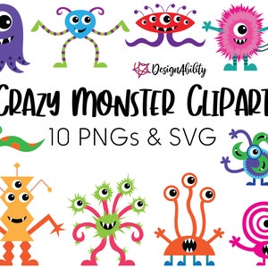 Crazy Monster Clipart Set - 1 SVG & 10 PNGs | Digitaler Download