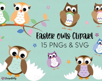 Easter Owls Clipart Set - SVG & 15 PNGs | Digital Download