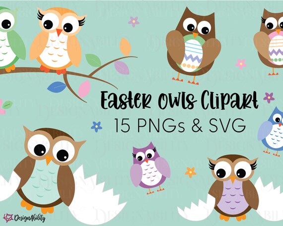 Easter Owls Clipart Set SVG & 15 Pngs Digital Download | Etsy