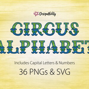 Circus Alphabet Clipart Set (Blue / Green) - SVG & 36 PNGs | Clipart Font | Digital Download