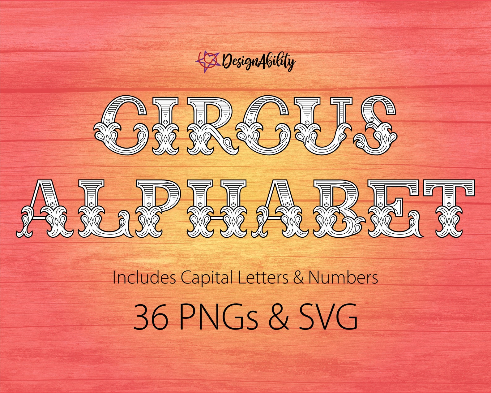 Circus Alphabet Clipart Set black / White SVG & 36 Pngs Etsy Canada