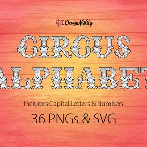Circus Alphabet Clipart Set (Black / White) - SVG & 36 PNGs | Clipart Font | Digital Download