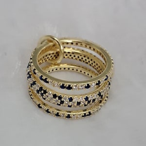 Blauer Saphir Diamant 925 Silber Spinner Ring, Linked Eternity Band