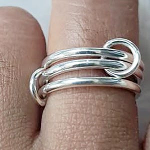 Trio Verbundene Stacker Band 925 Sterling Silber Chunky Plain Triple Linked Spinner Interlocked Ring