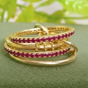 Interlocking Band Ruby Eternity Ring 925 Sterling Silver Bridal &Wedding Ring Valentine's  Day Gift