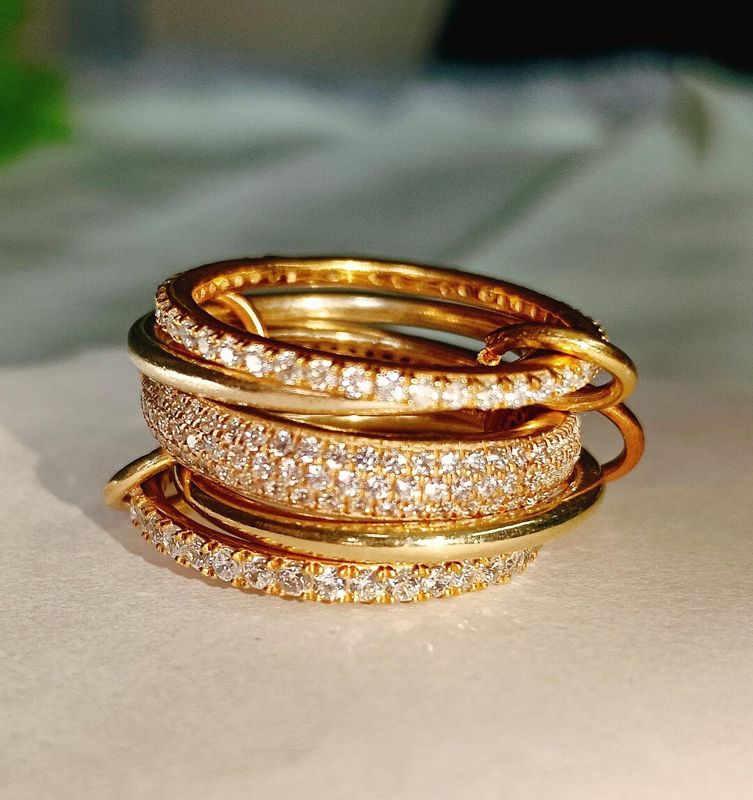 Diamond Interlocking Ring 925 Silver Spinner Ring, Linked Eternity Band ...