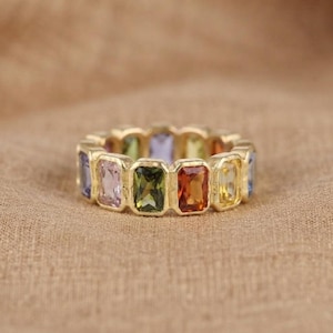 Multi Sapphire Eternity Band 925 Sterling Silver Wedding Ring  Handmade Jewelry Anniversary Gift