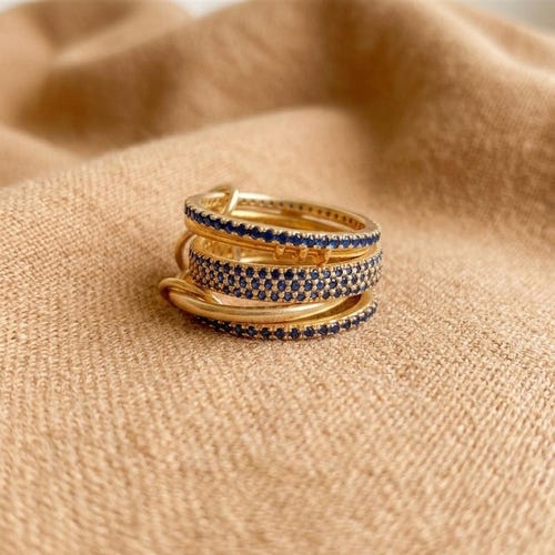 Blue Sapphire Connected Stacker Ring  925 Sterling Silver Interlocking ring Christmas  Day Gift