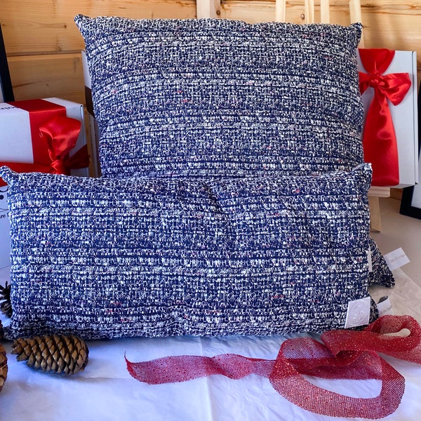 Coussin en Tweed, Tissu Maison Haute Couture, fait main, Rectangle