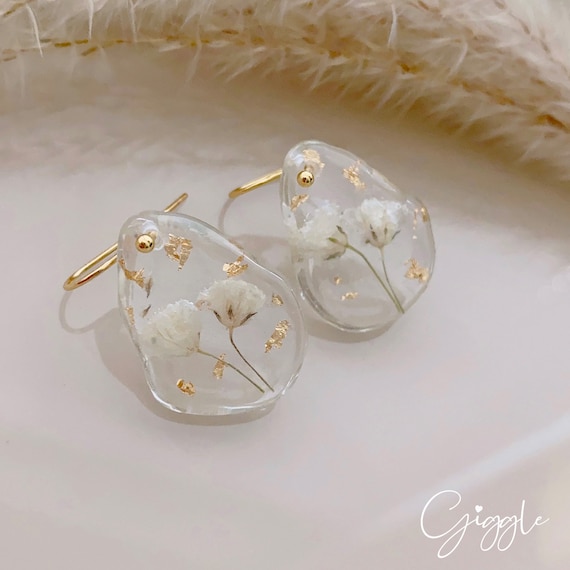 Dried flower earring| Pressed baby Breath Earring| Eternal flower earrings| Wedding Real Flower Drop Earrings| Mother’s day, Bridesmaid Gift
