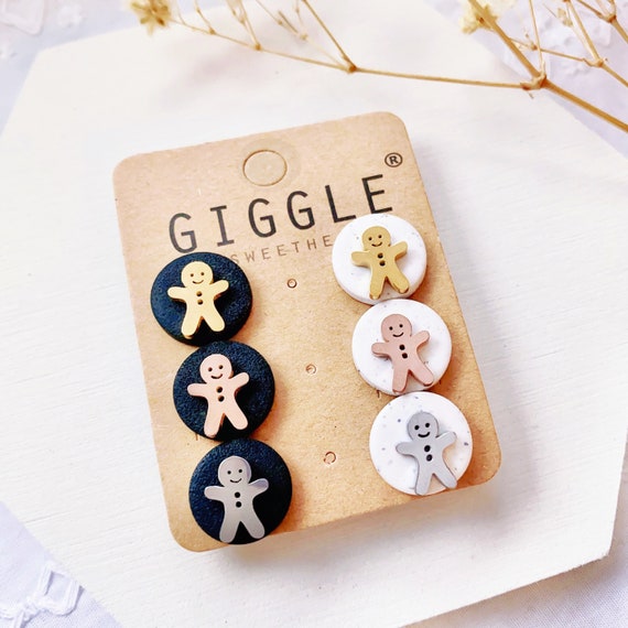 Tiny Gingerbread man stud / Christmas earring/ Stainless Steel Stud/ dainty polymer clay earrings / Gingerbread stud/ Christmas jewelry gift