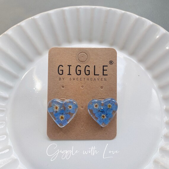 Forget me not heart Earrings |Real Dried flower earrings | Pressed Flower clip on| Gift for mom| Valentines Day Gift| Eternal Love gift