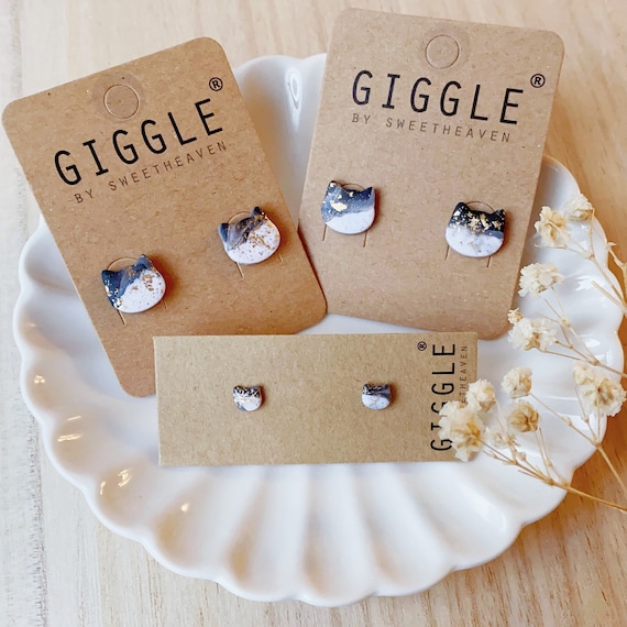 Polymer Clay Cat Studs • Grey Cat Earrings • Custom Cat face earrings • Calico Cat Gift • Cat Lover Gift • Cat Memorial • Gift for Cat Mom