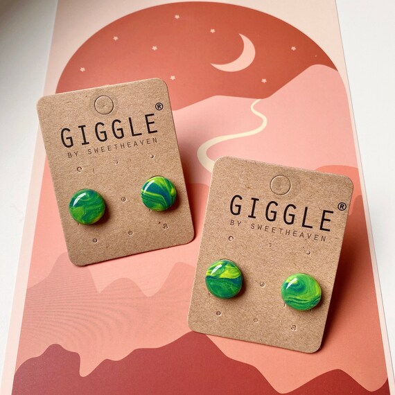 Green Yellow Marble Handmade Polymer Clay Studs| Resin Polymer Clay Earrings| Marble Stud|Dainty Stud lightweight|Personalized gifts for her