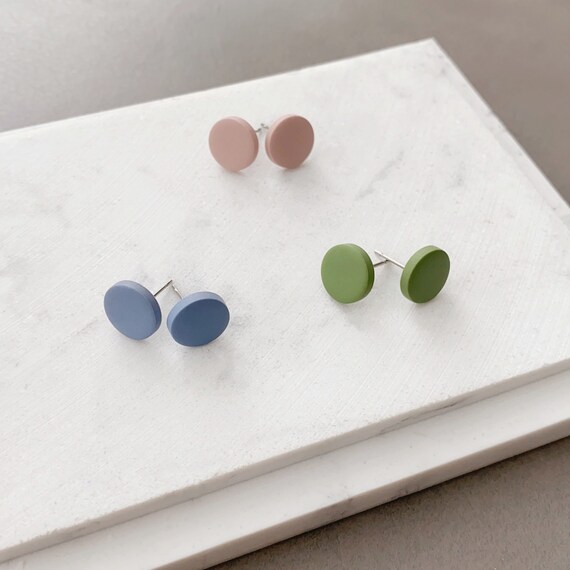 Unisex Clay Studs|Faux gauges| Polymer Clay Earrings|Round Matte mini black Studs|Dainty lightweight clay stud|Personalized stud for him
