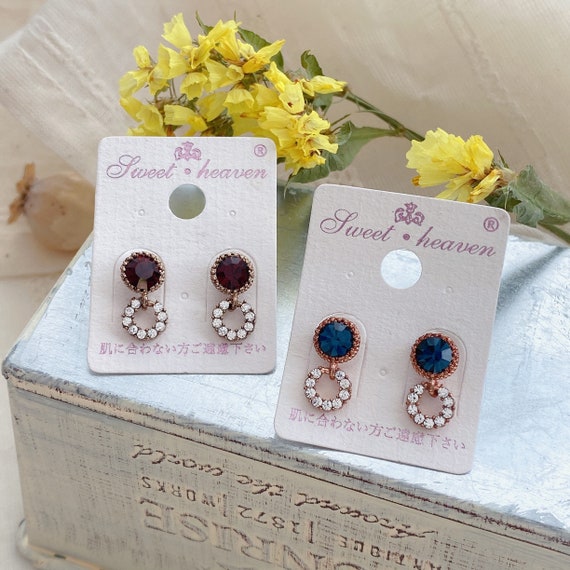 Vintage color rose gold round earrings| Dainty bronze blue purple stud| Earring set stud pack| mini crystal stud| minimalist stud
