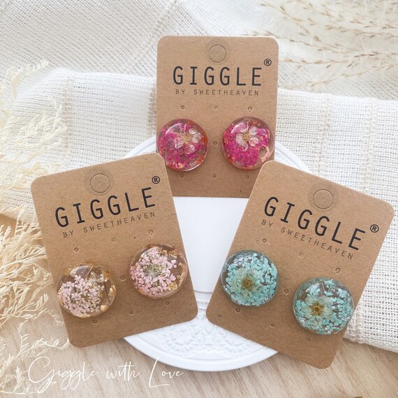 Dried flower earrings,Pressed flower studs, Round resin earrings, Real Flower Earrings,eternal flower studs, mother’s gift, bridesmaid gift