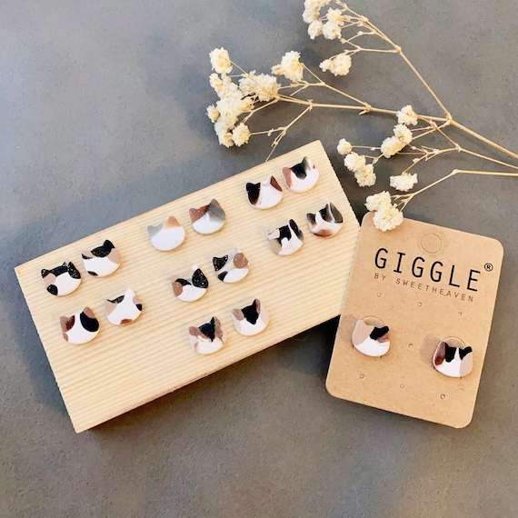 Polymer Clay Cat Studs • Grey Cat Earrings • Custom Cat face earrings • Calico Cat Gift • Cat Lover Gift • Cat Memorial • Gift for Cat Mom