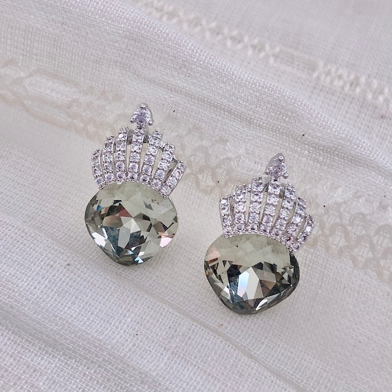 Crown crystal earrings  | Crystal cubic Crown Studs | Cubic Studs | Shell floral triangle drop earrings | Gifts for her