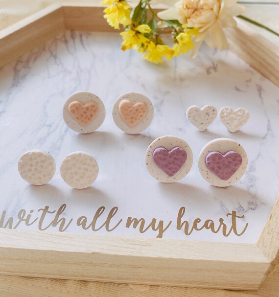 Handmade Polymer Clay Stud Pack|  Polymer Clay Earrings | Pastel heart Stud| Dainty Stud lightweight | Valentines gifts for her