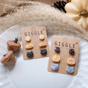 Fall Cat Studs | Polymer Clay Stud Packs| Pumpkin Clay Earrings| Mini Pumpkin Studs| Thanksgiving Clay Earrings | Rose Gold Cat Earrings