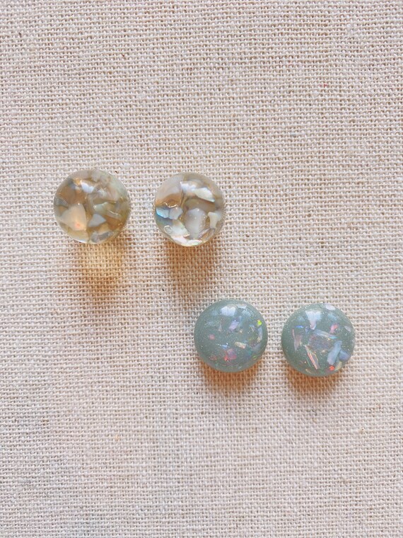 Resin Seashell earrings| Round sea shell sequins embedded studs|clear shell earrings| large circle studs| statement stud| gift for her