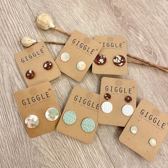 Handmade Polymer Clay clip ons|  Painless clay clip on studs | Round Gold Map mini clip ons| Dainty clip on studs
