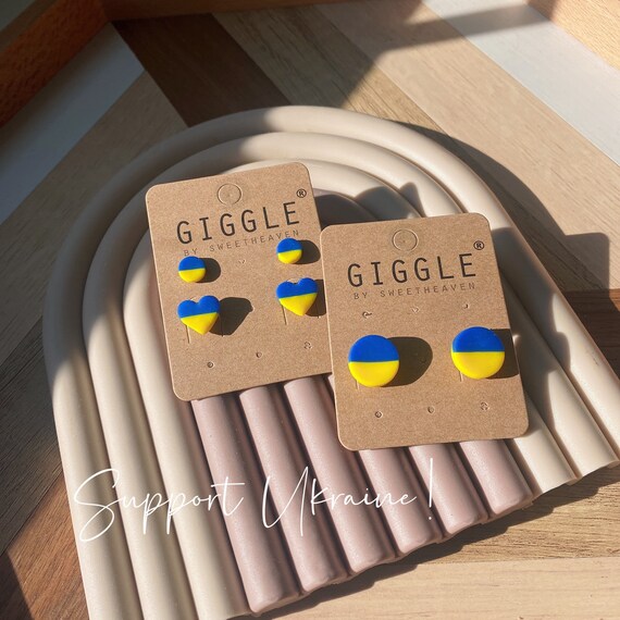 Ukraine Clay Heart Studs, Ukraine Fundraiser, Ukraine flag stud earrings, Stand with Ukraine, Ukraine Flag studs, support Ukraine Earrings