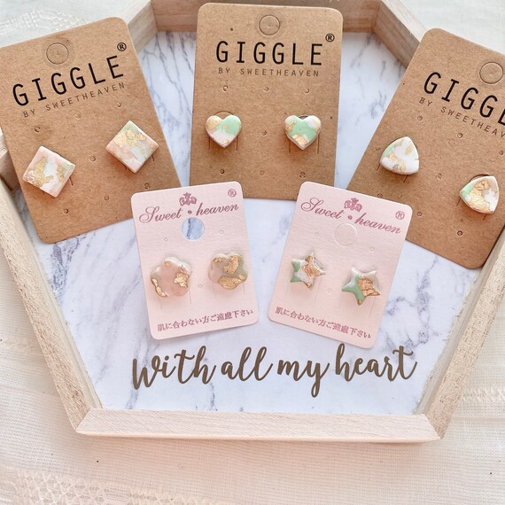 Handmade Polymer Clay Stud Pack|  Polymer Clay Earrings | geometric heart mini Stud| Dainty Stud lightweight | Personalized gifts for her